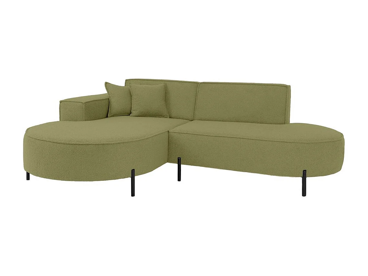 Canapé d'angle 4 places MARLON en tissu bouclette - Vert kaki
