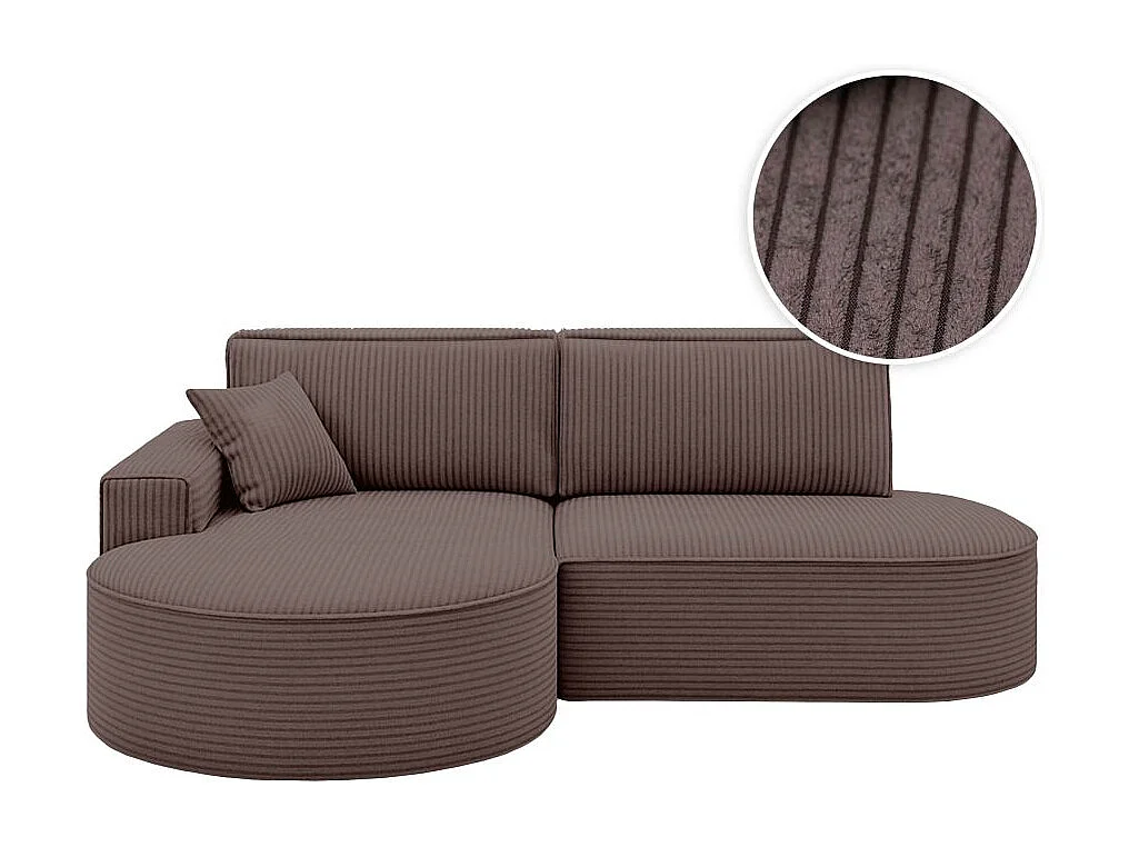 Canapé d'angle droit convertible 4 places MARLO en velours cotelé - Marron glacé