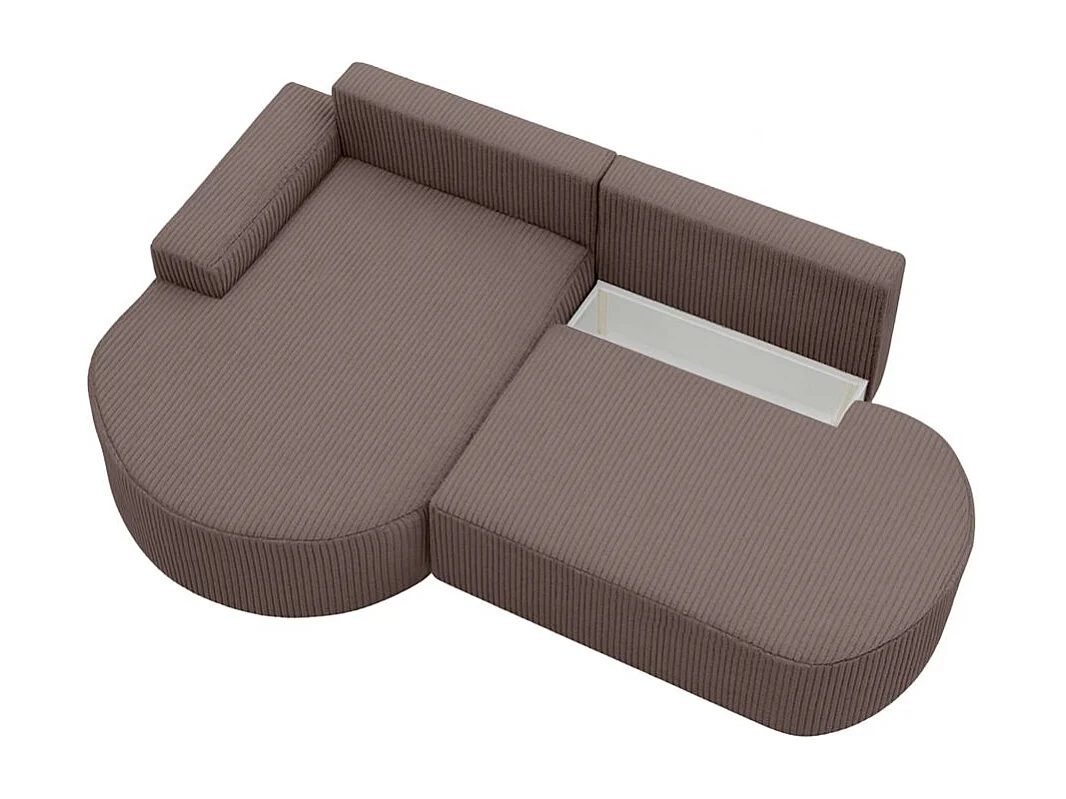 Canapé d'angle gauche convertible 4 places MARLO en velours cotelé - Marron glacé