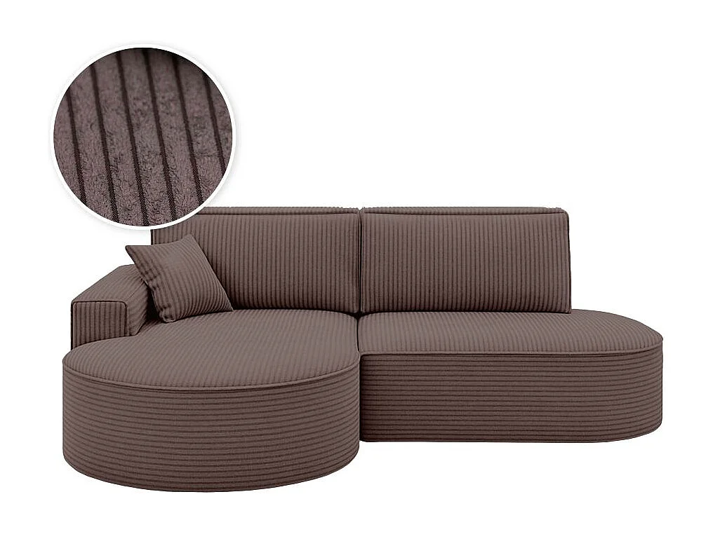 Canapé d'angle gauche convertible 4 places MARLO en velours cotelé - Marron glacé