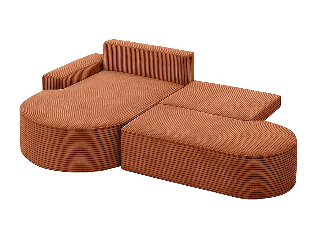 Canapé d'angle gauche convertible 4 places MARLO en velours cotelé - Terracotta