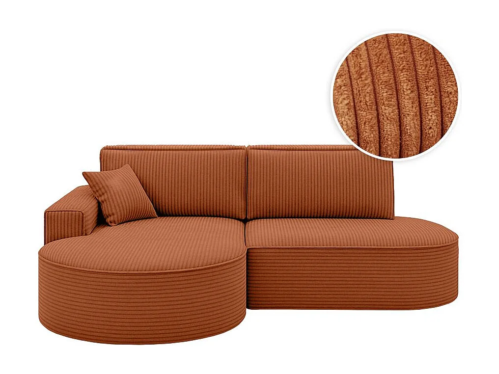 Canapé d'angle gauche convertible 4 places MARLO en velours cotelé - Terracotta