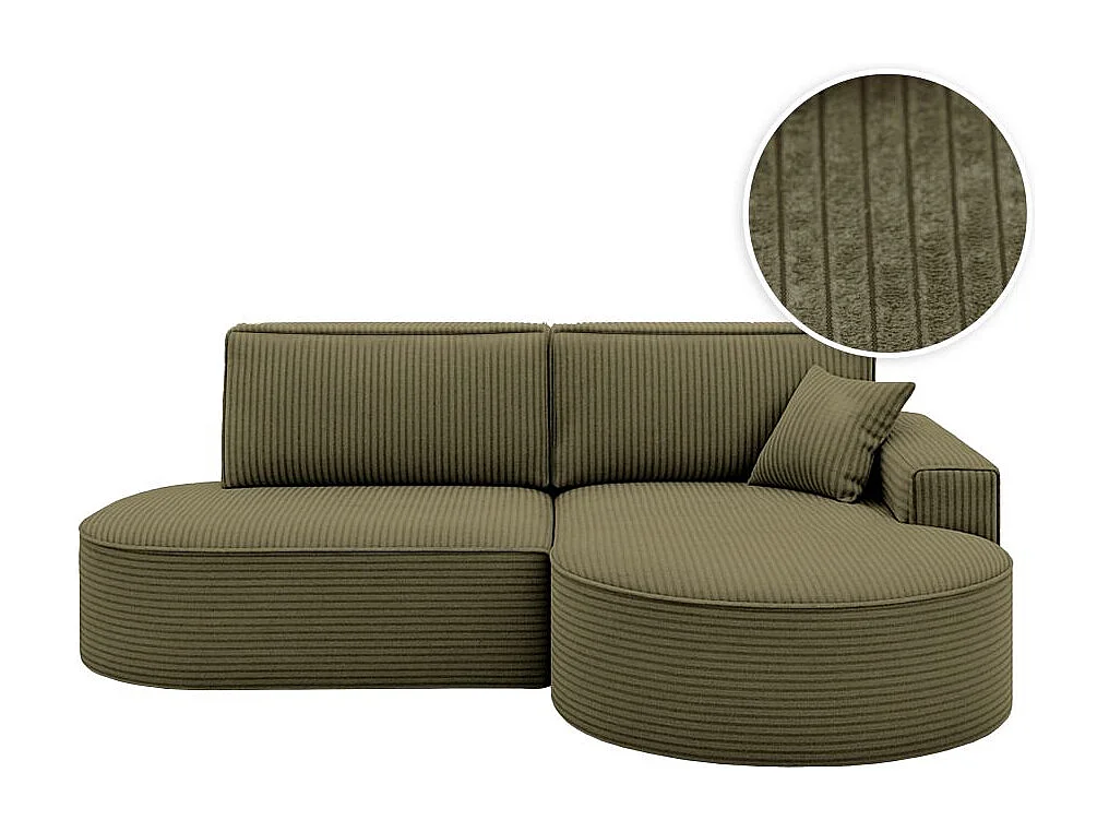 Canapé d'angle droit convertible 4 places MARLO en velours cotelé - Vert kaki