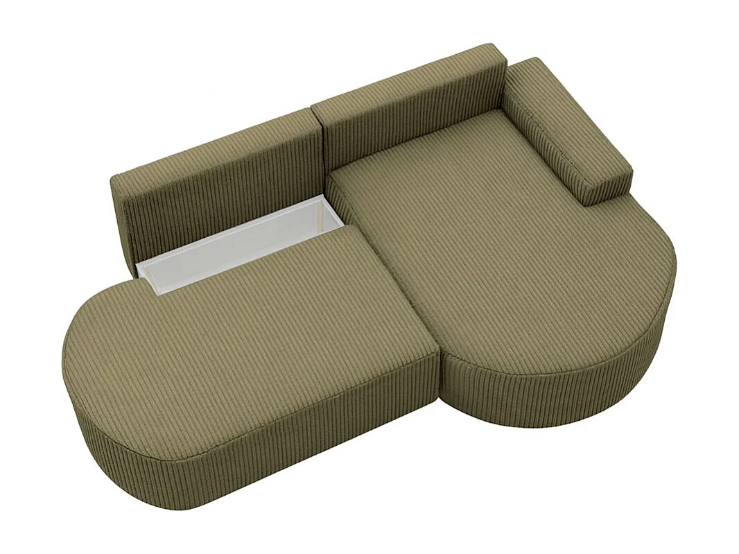 Canapé d'angle droit convertible 4 places MARLO en velours cotelé - Vert kaki