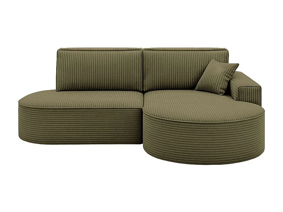 Canapé d'angle droit convertible 4 places MARLO en velours cotelé - Vert kaki