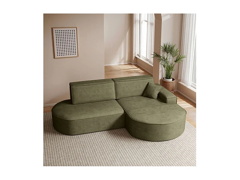 Canapé d'angle droit convertible 4 places MARLO en velours cotelé - Vert kaki