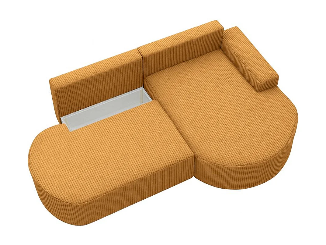 Canapé d'angle droit convertible 4 places MARLO en velours cotelé - Jaune