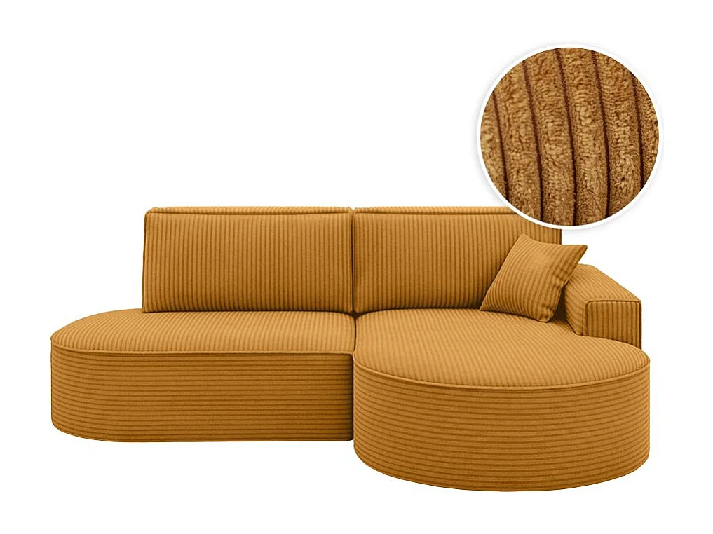 Canapé d'angle droit convertible 4 places MARLO en velours cotelé - Jaune
