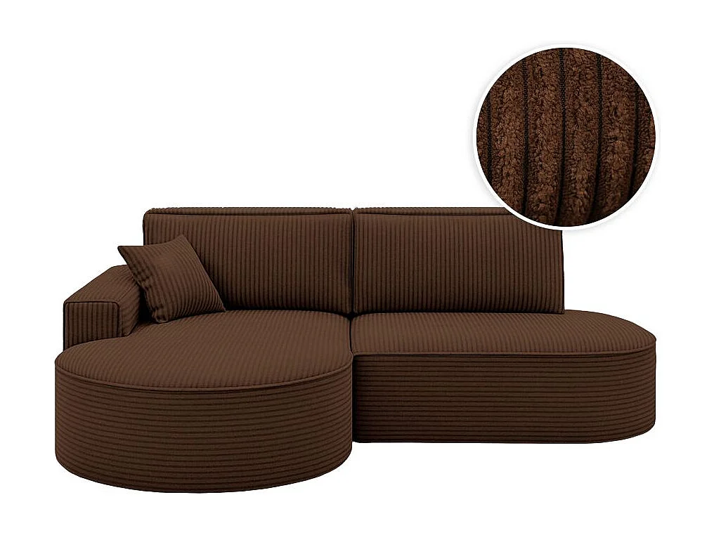 Canapé d'angle gauche convertible 4 places MARLO en velours cotelé - Marron
