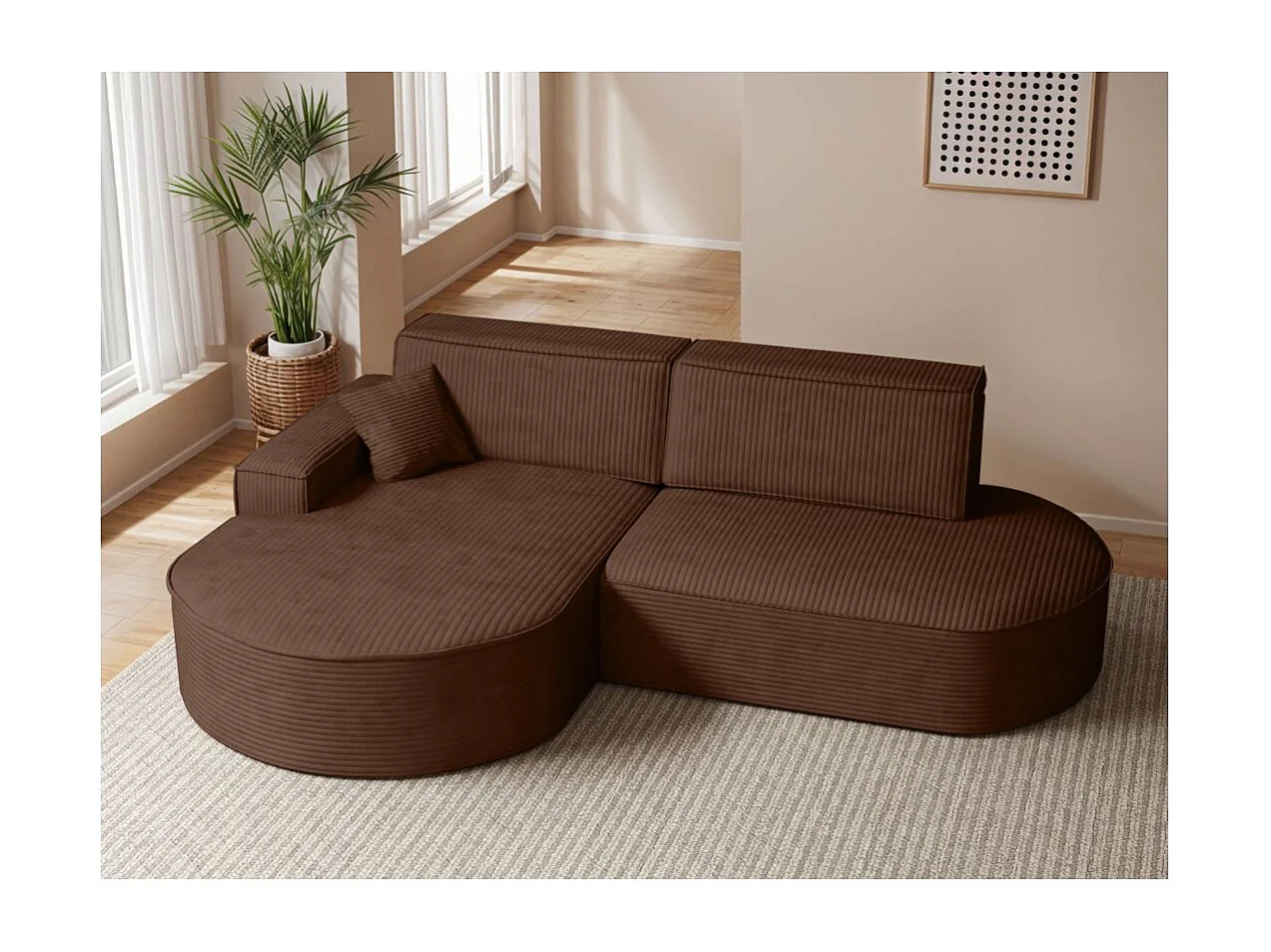 Canapé d'angle gauche convertible 4 places MARLO en velours cotelé - Marron