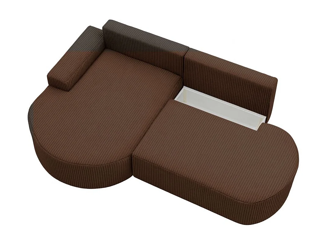 Canapé d'angle gauche convertible 4 places MARLO en velours cotelé - Marron