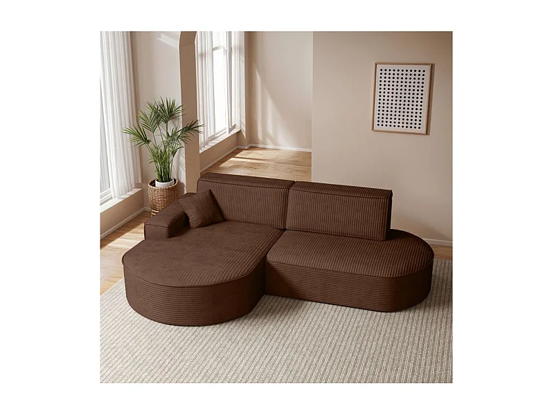 Canapé d'angle gauche convertible 4 places MARLO en velours cotelé - Marron