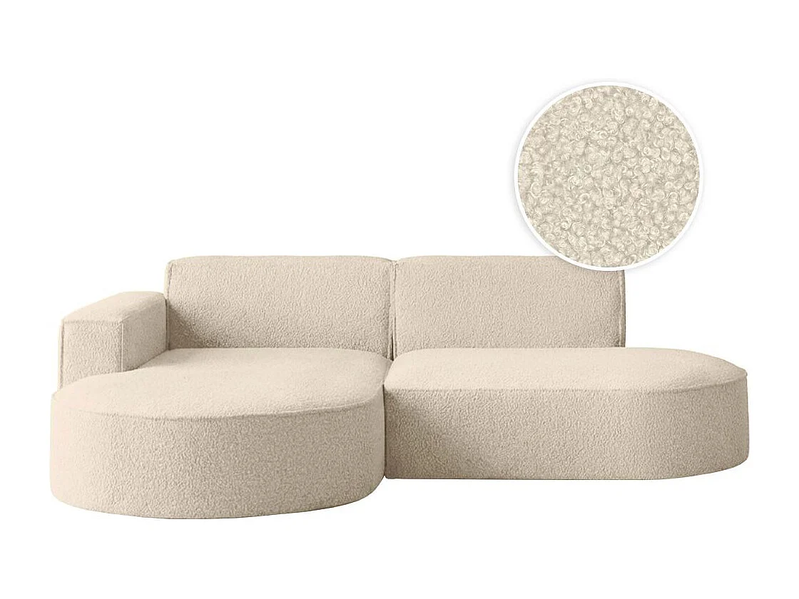 Canapé d'angle gauche 4 places MARLA en tissu bouclette - Blanc