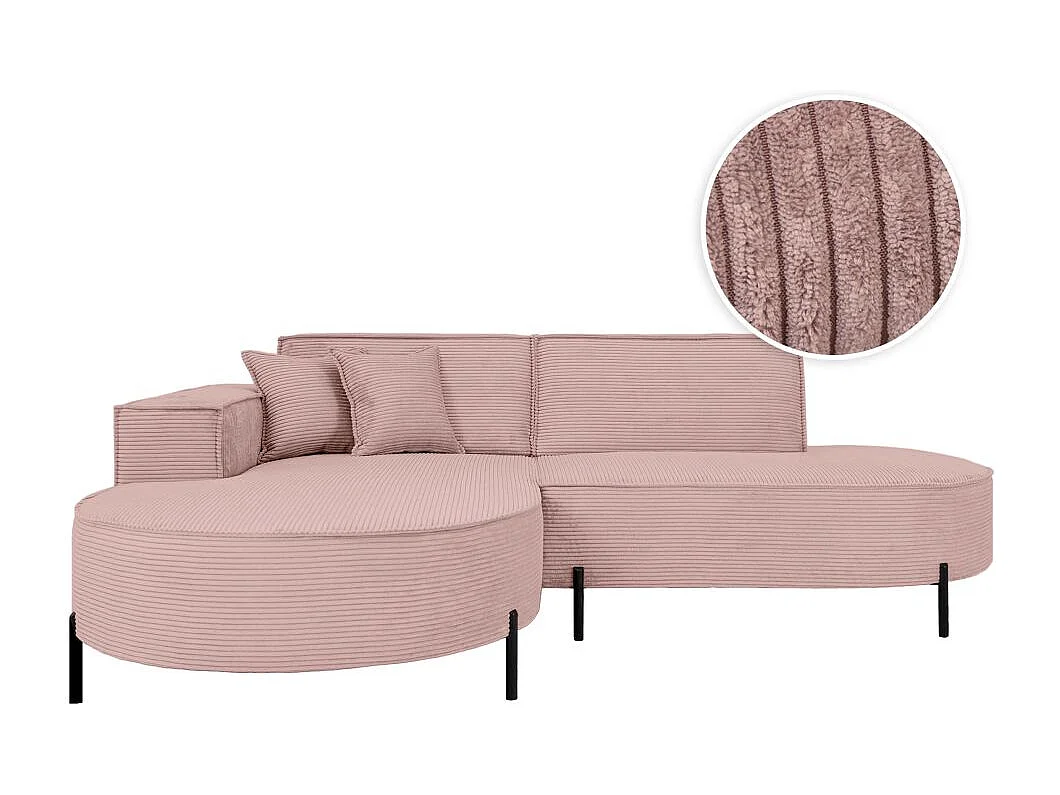 Canapé d'angle gauche 4 places MARLON en velours côtelé - Rose