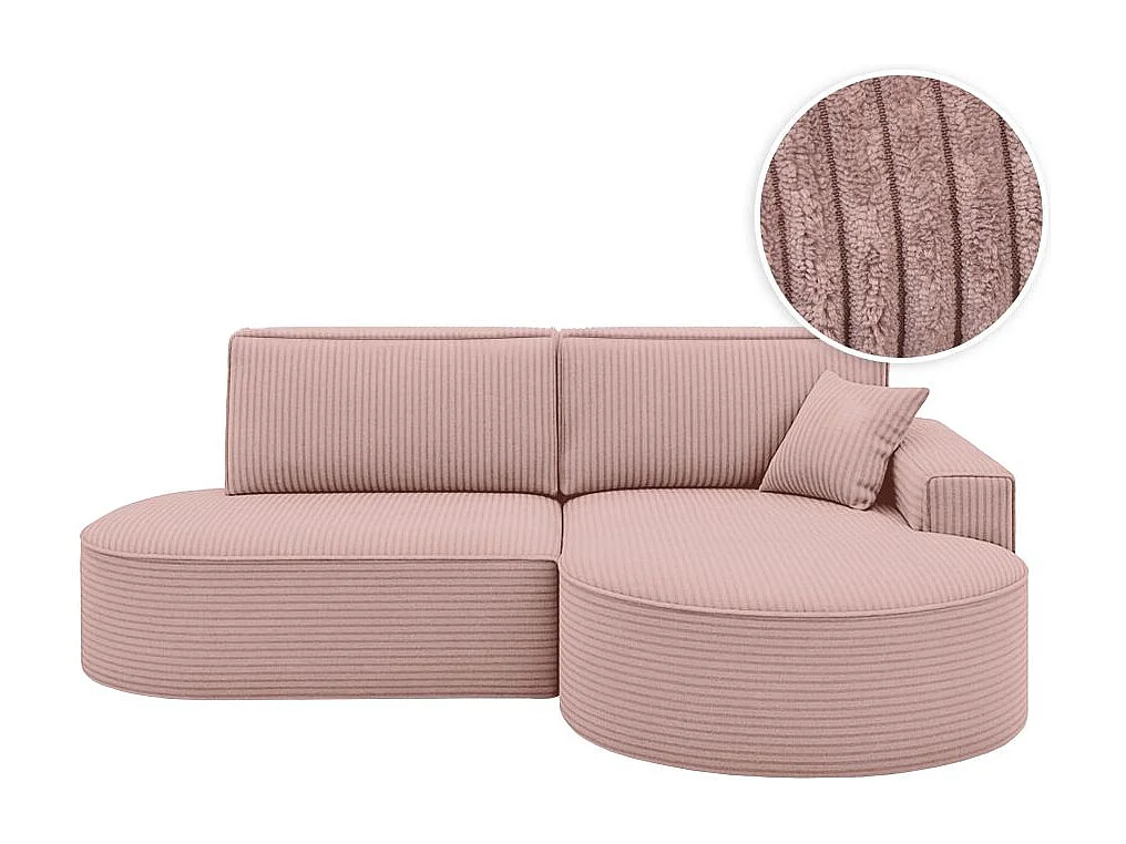 Canapé d'angle droit convertible 4 places MARLO en velours cotelé - Rose