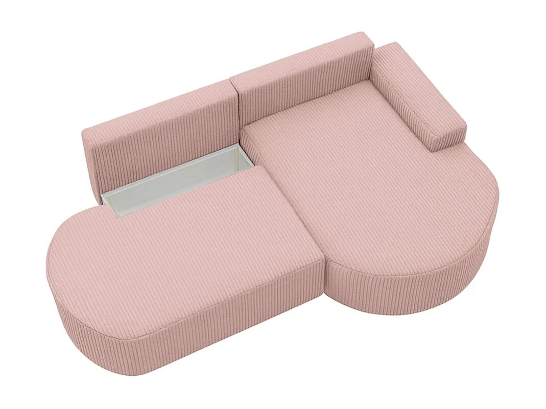 Canapé d'angle droit convertible 4 places MARLO en velours cotelé - Rose