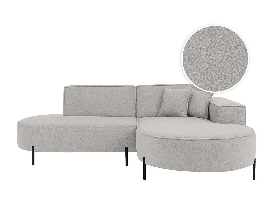 Canapé d'angle droit 4 places MARLON en tissu bouclette - Gris clair