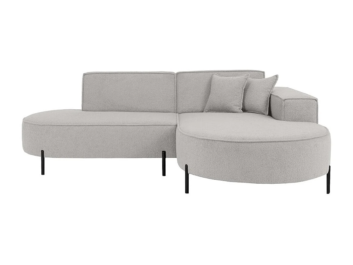 Canapé d'angle droit 4 places MARLON en tissu bouclette - Gris clair