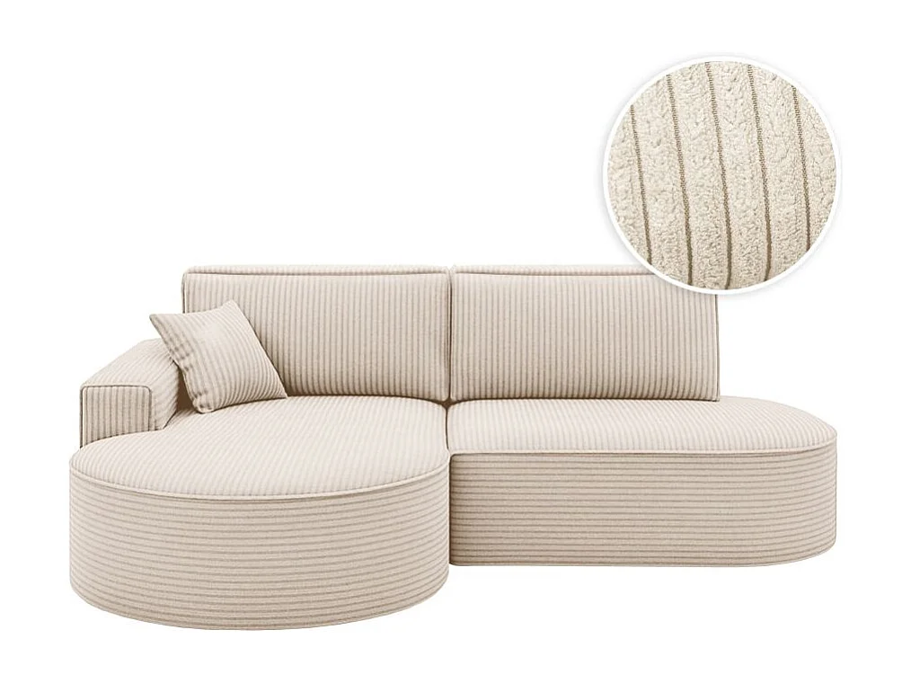 Canapé d'angle gauche convertible 4 places MARLO en velours cotelé - Beige