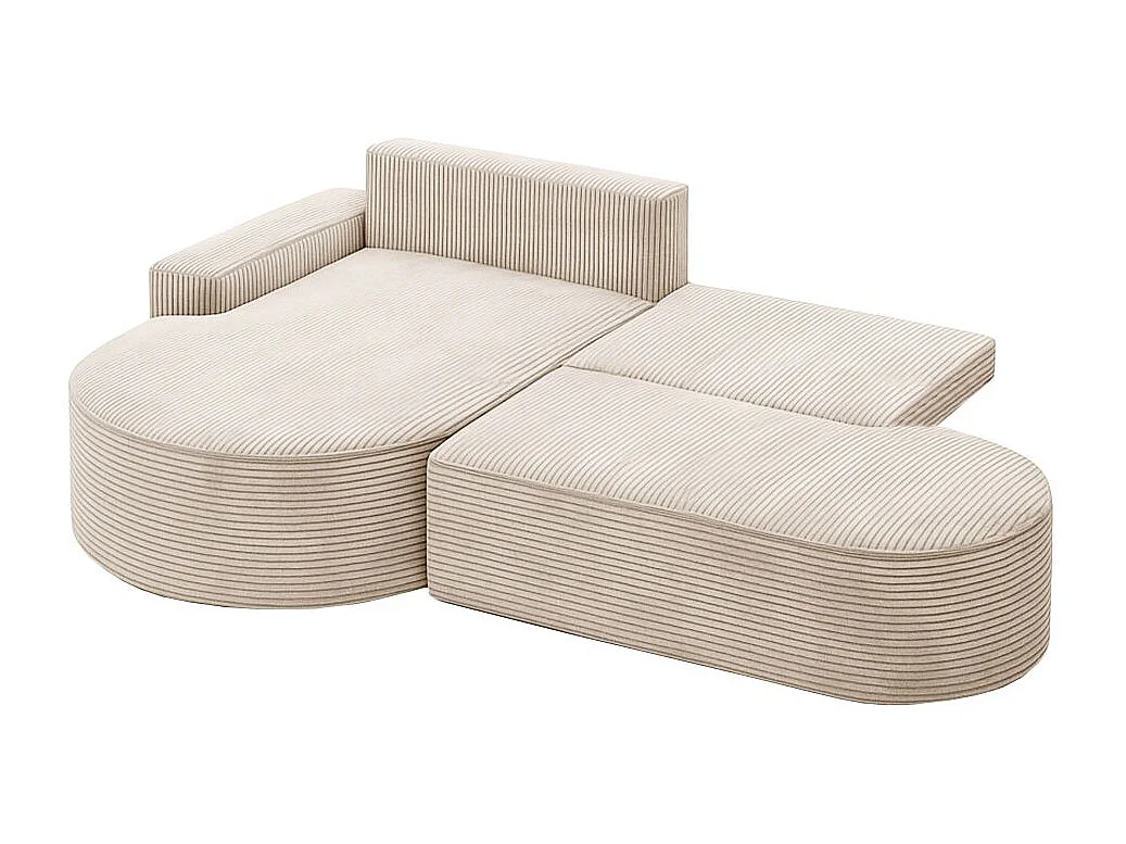 Canapé d'angle gauche convertible 4 places MARLO en velours cotelé - Beige