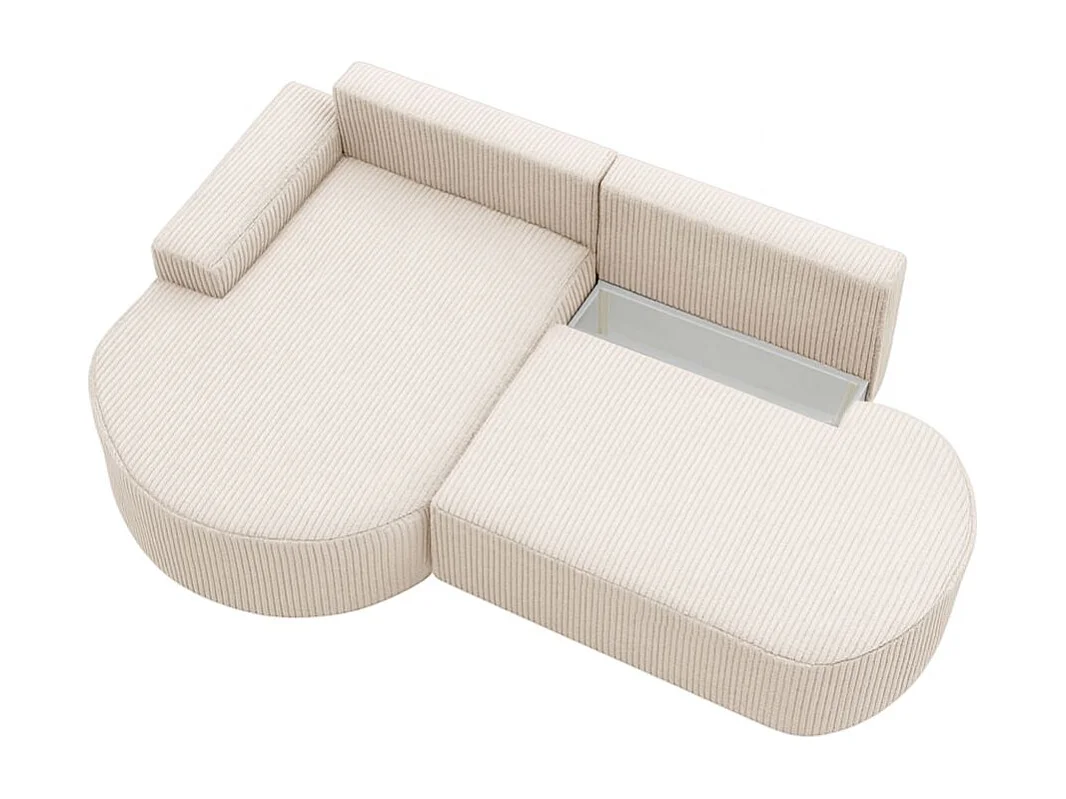 Canapé d'angle gauche convertible 4 places MARLO en velours cotelé - Beige