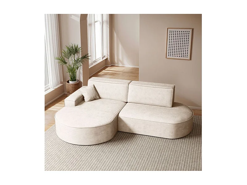 Canapé d'angle gauche convertible 4 places MARLO en velours cotelé - Beige