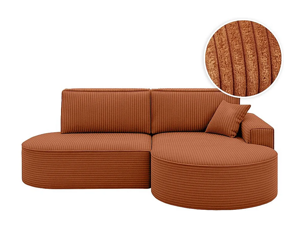 Canapé d'angle droit convertible 4 places MARLO en velours cotelé - Terracotta
