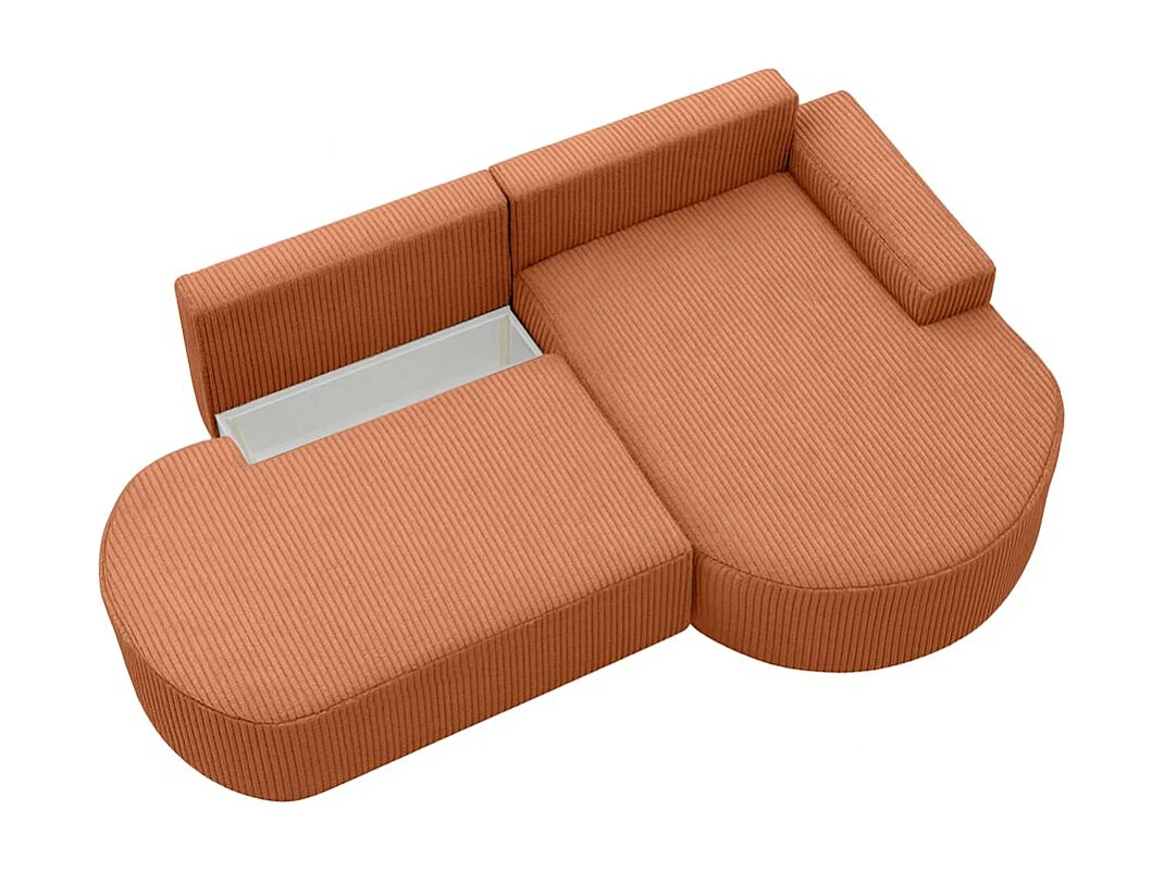 Canapé d'angle droit convertible 4 places MARLO en velours cotelé - Terracotta