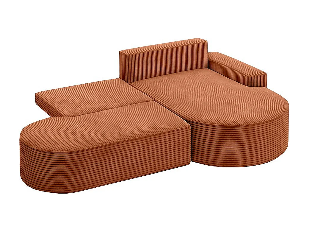 Canapé d'angle droit convertible 4 places MARLO en velours cotelé - Terracotta