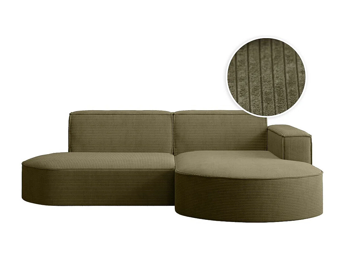 Canapé d'angle droit 4 places MARLA en velours côtelé - Vert kaki