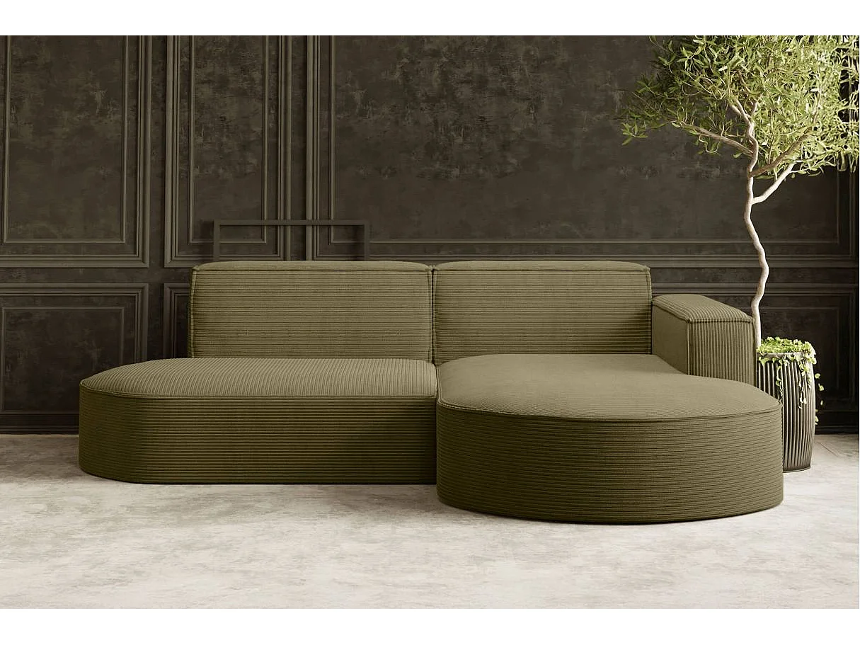 Canapé d'angle droit 4 places MARLA en velours côtelé - Vert kaki