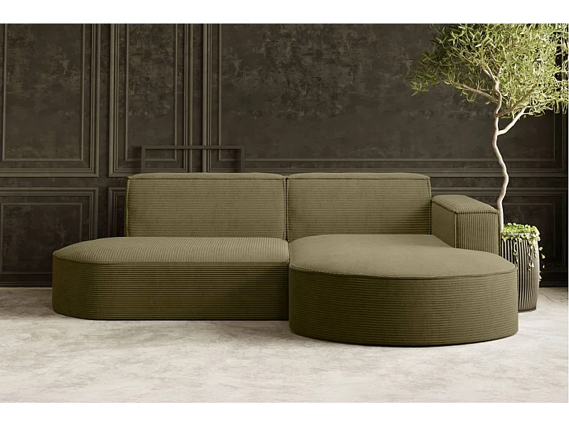 Canapé d'angle droit 4 places MARLA en velours côtelé - Vert kaki