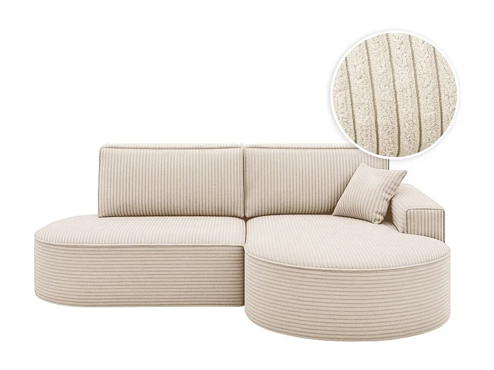 Canapé d'angle droit convertible 4 places MARLO en velours cotelé - Beige