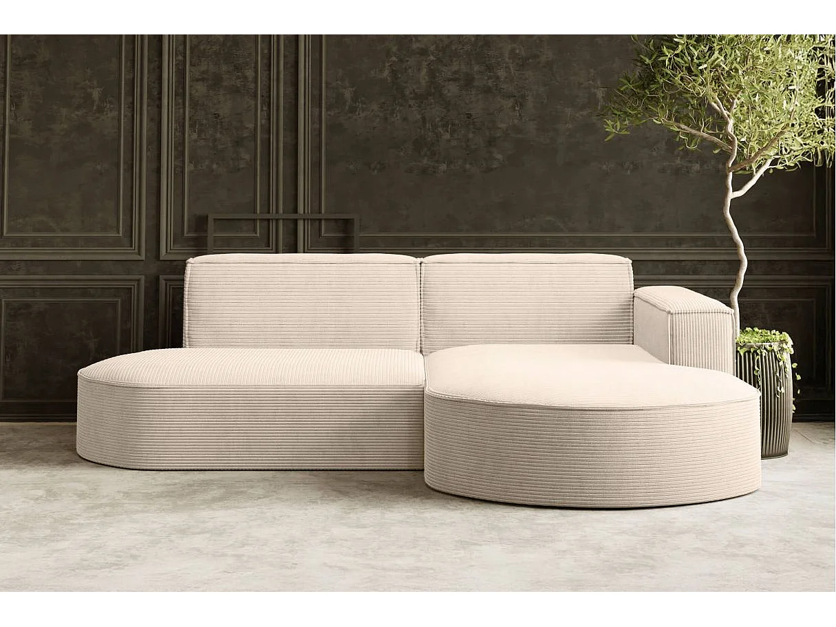 Canapé d'angle droit 4 places MARLA en velours côtelé - Beige