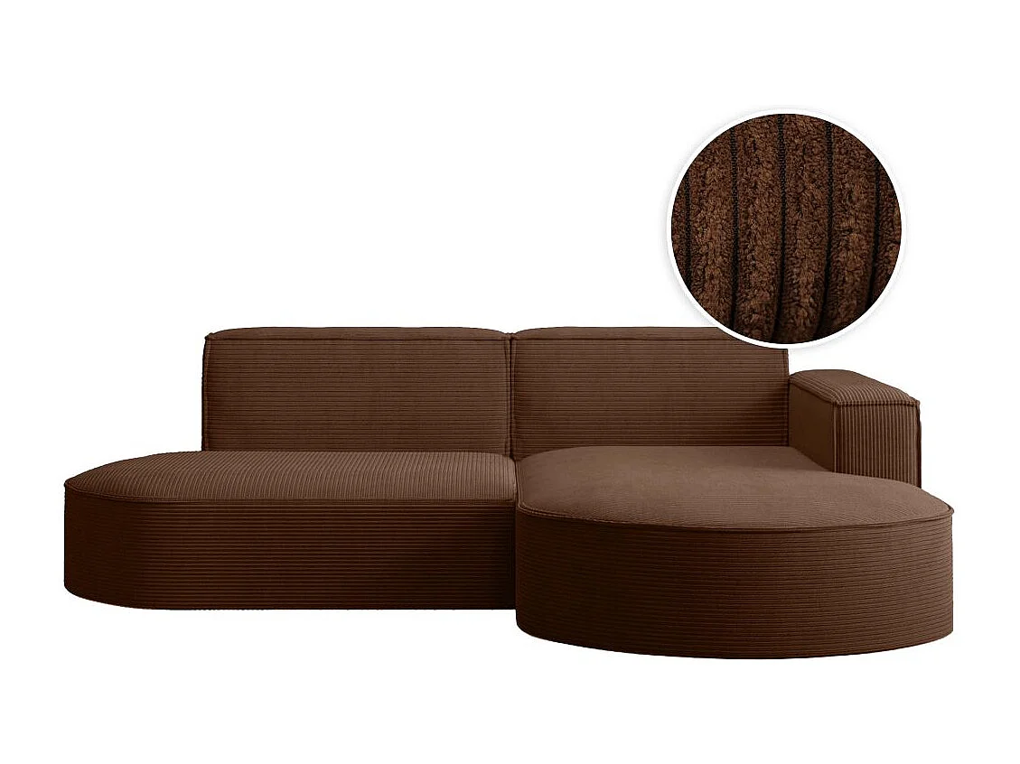 Canapé d'angle droit 4 places MARLA en velours côtelé - Marron