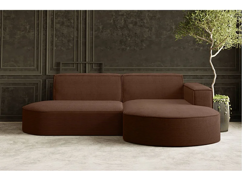 Canapé d'angle droit 4 places MARLA en velours côtelé - Marron