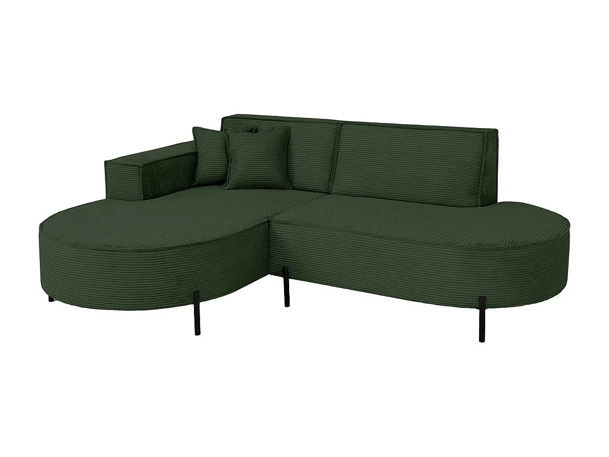 Canapé d'angle gauche 4 places MARLON en velours côtelé - Vert foncé