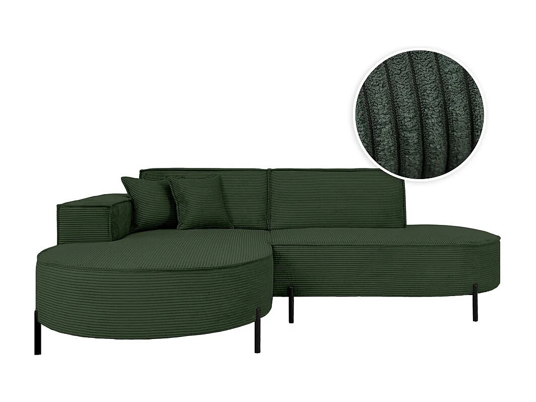 Canapé d'angle gauche 4 places MARLON en velours côtelé - Vert foncé