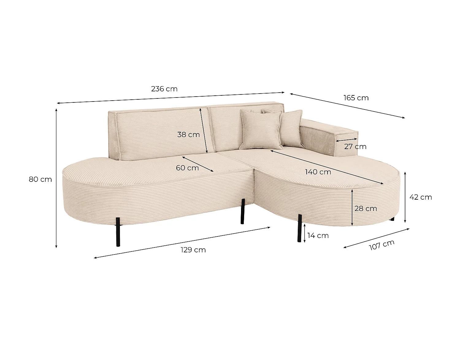 Canapé d'angle gauche 4 places MARLON en velours côtelé - Vert foncé