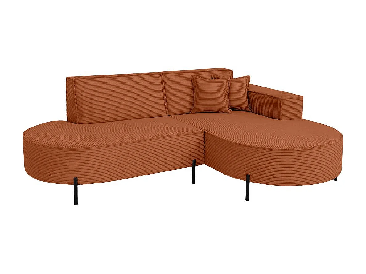Canapé d'angle droit 4 places MARLON en velours côtelé - Terracotta