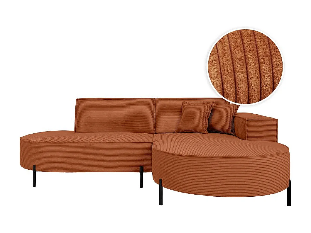 Canapé d'angle droit 4 places MARLON en velours côtelé - Terracotta