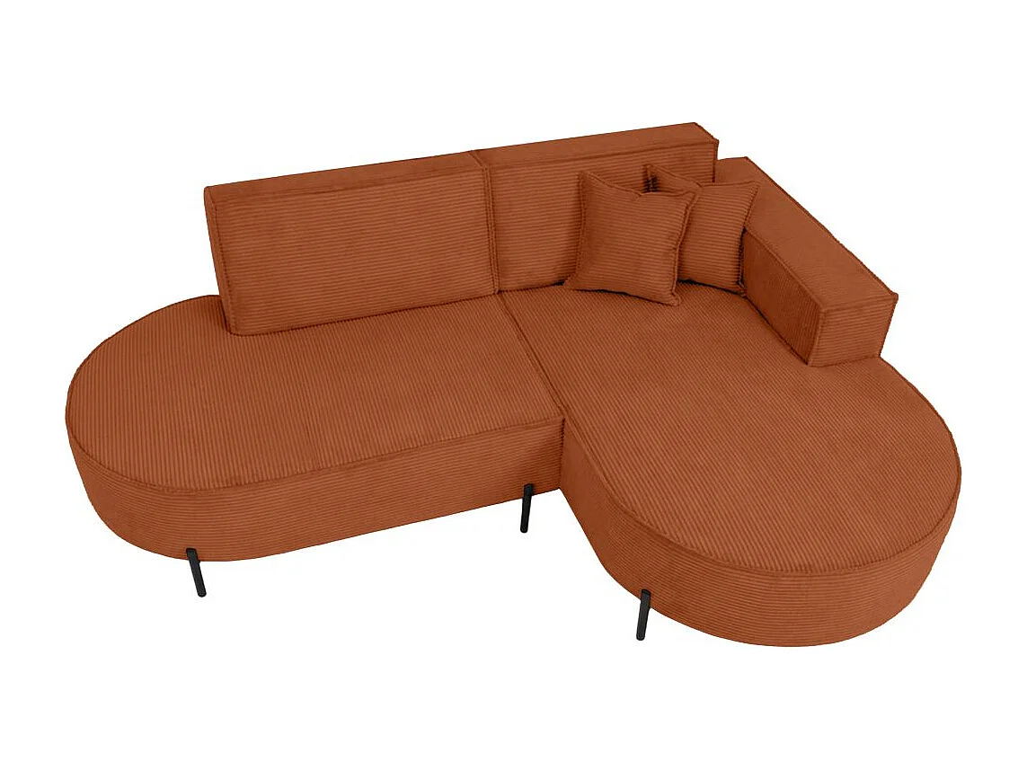 Canapé d'angle droit 4 places MARLON en velours côtelé - Terracotta