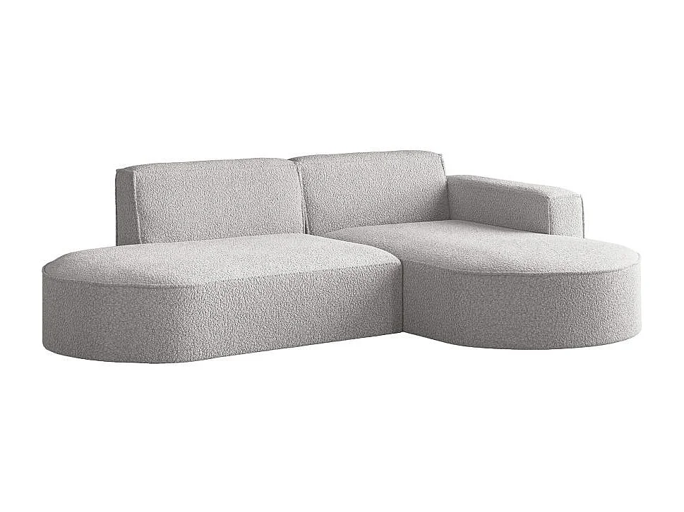 Canapé d'angle droit 4 places MARLA en tissu bouclette - Gris clair