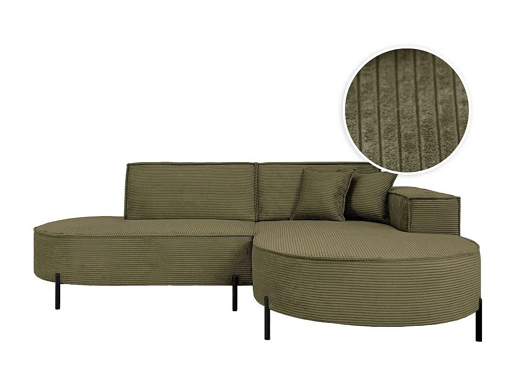Canapé d'angle droit 4 places MARLON en velours côtelé - Vert kaki