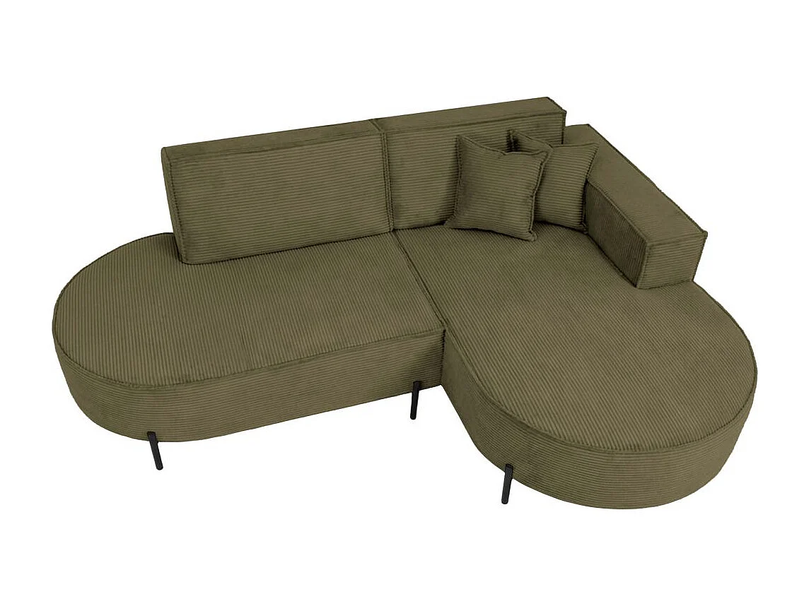 Canapé d'angle droit 4 places MARLON en velours côtelé - Vert kaki
