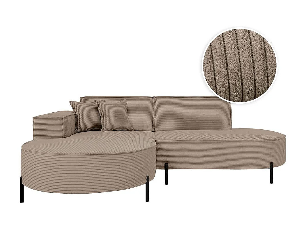 Canapé d'angle gauche 4 places MARLON en velours côtelé - Taupe