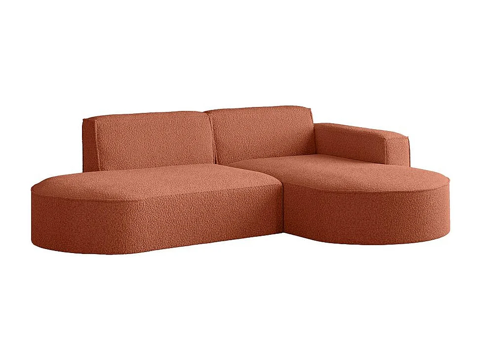 Canapé d'angle droit 4 places MARLA en tissu bouclette - Terracotta