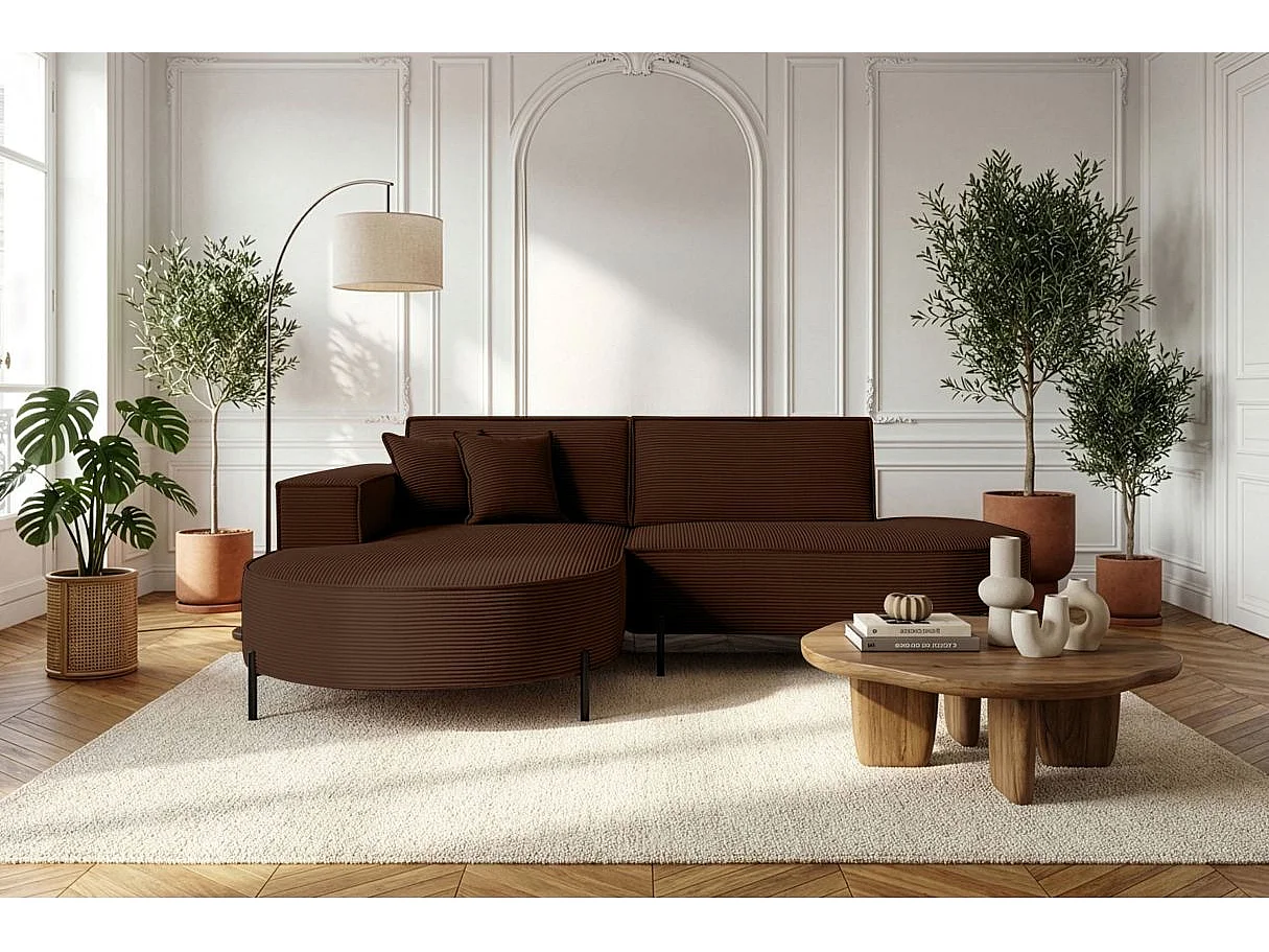 Canapé d'angle gauche 4 places MARLON en velours côtelé - Marron