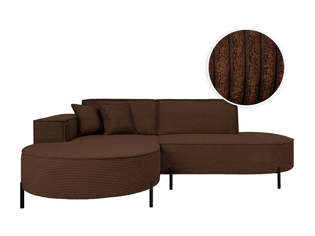 Canapé d'angle gauche 4 places MARLON en velours côtelé - Marron