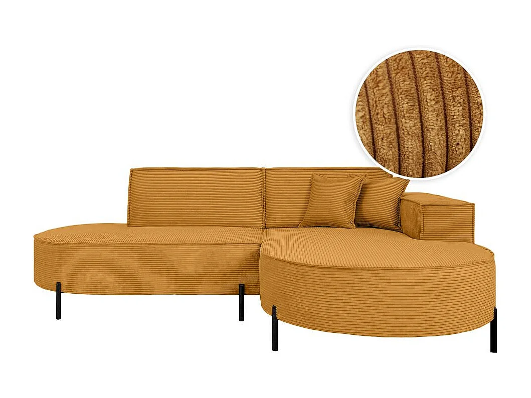 Canapé d'angle droit 4 places MARLON en velours côtelé - Jaune